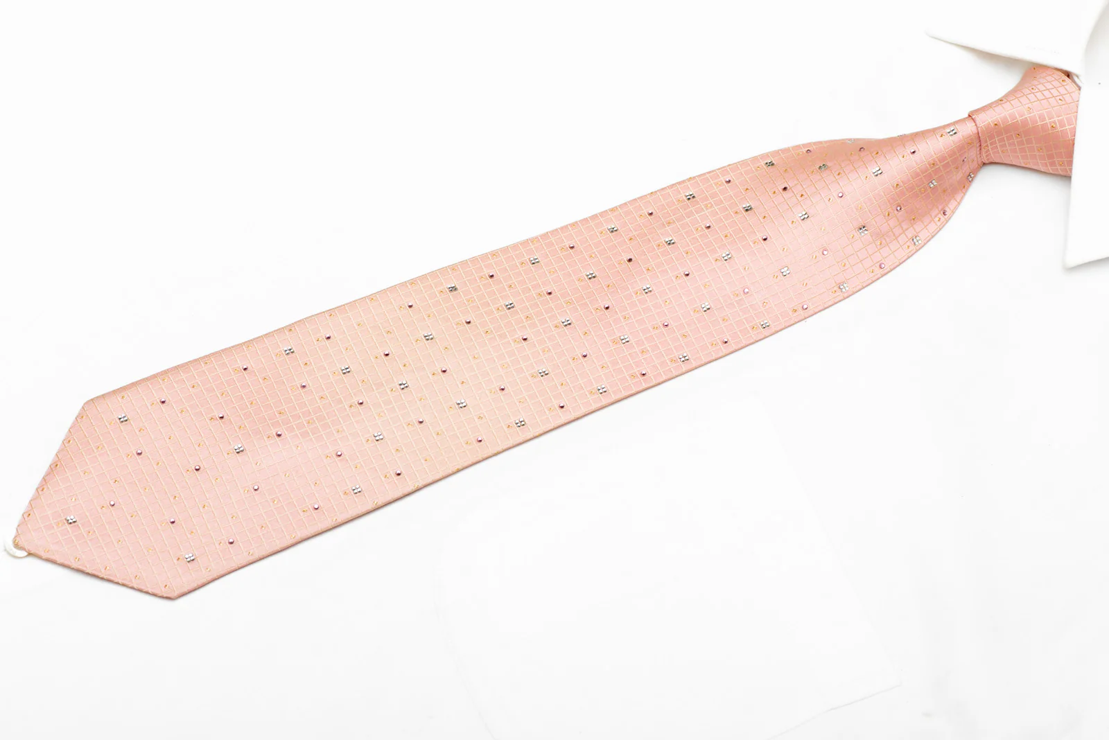 Trellis On Peach Rhinestone Silk Necktie With Gold Sparkles - Image 3