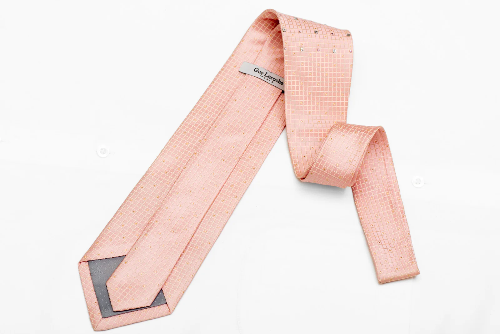 Trellis On Peach Rhinestone Silk Necktie With Gold Sparkles - Image 4