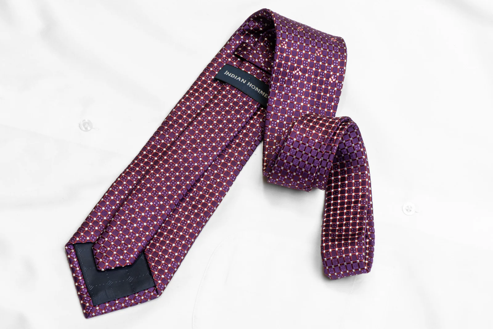 Trellis & Silver Micro Squares On Purple Rhinestone Silk Necktie With Purple Sparkles - Image 4