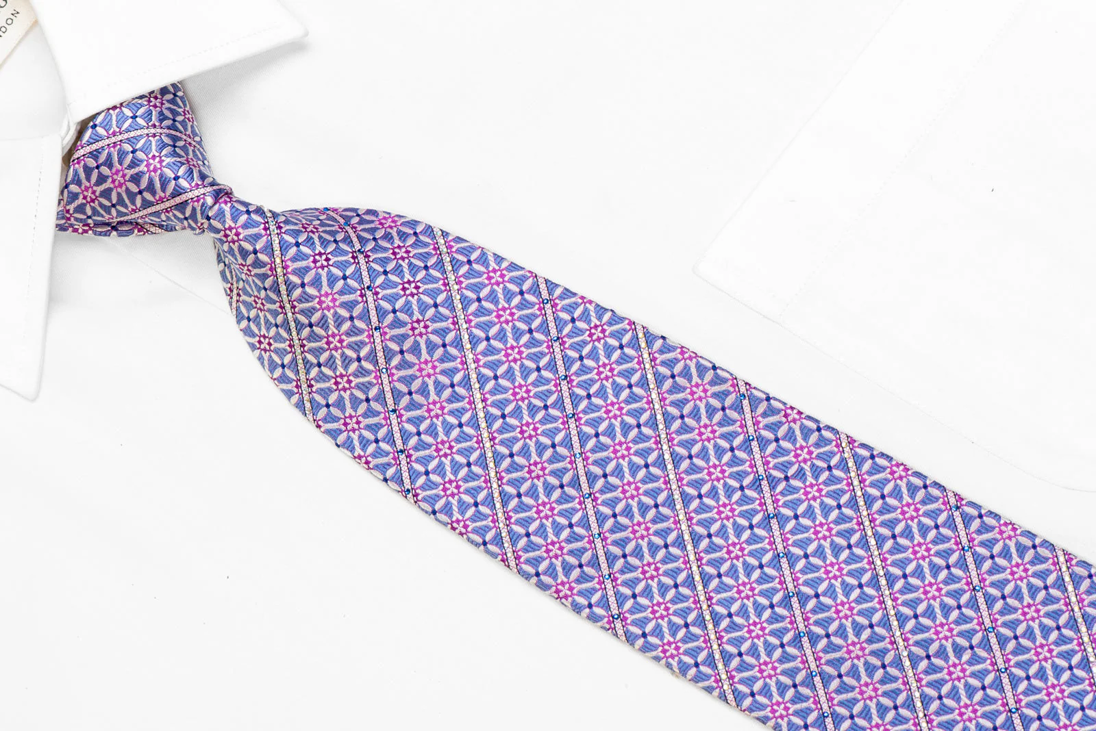 Trellis & Striped On Blue Rhinestone Tie - Image 2