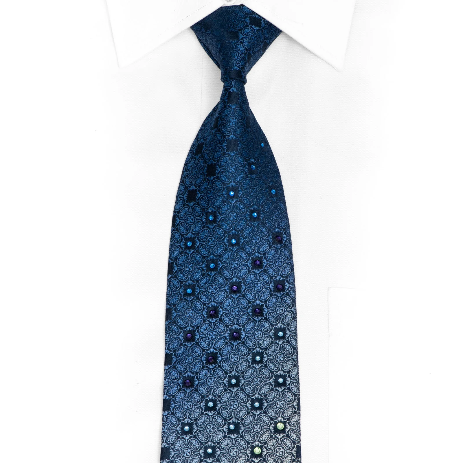 Turquoise Cartouche On Navy Rhinestone Silk Tie