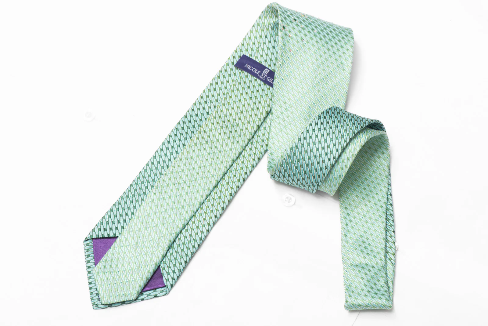 Turquoise Green Geometric Rhinestone Silk Necktie With Turquoise Sparkles - Image 3