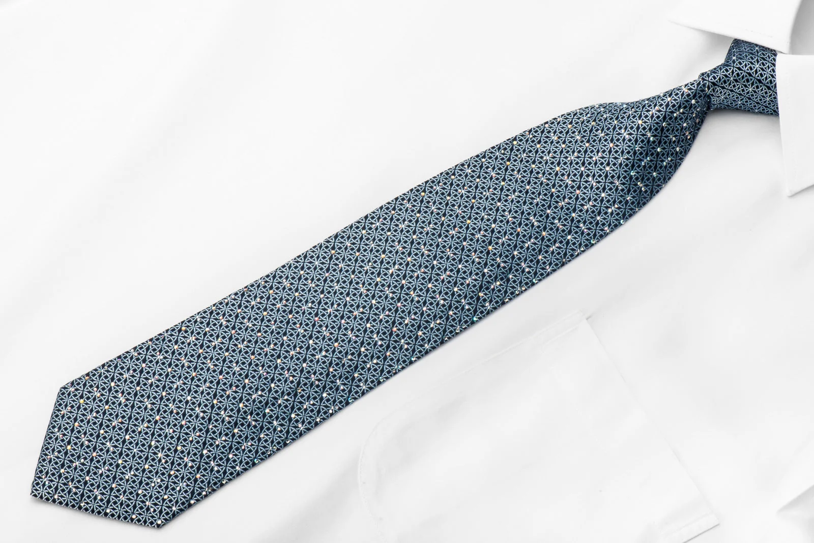 Ungaro Mens Crystal Tie Interlocking Circles On Blue Sparkling With Rhinestones - Image 4