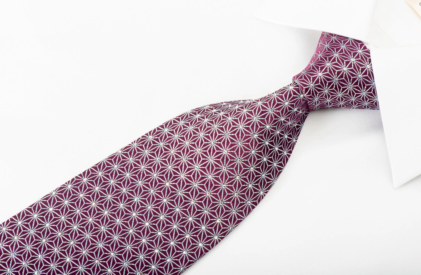 Ungaro Rhinestone Silk Necktie Silver Trellis On Burgundy With Silver Sparkles - Image 4