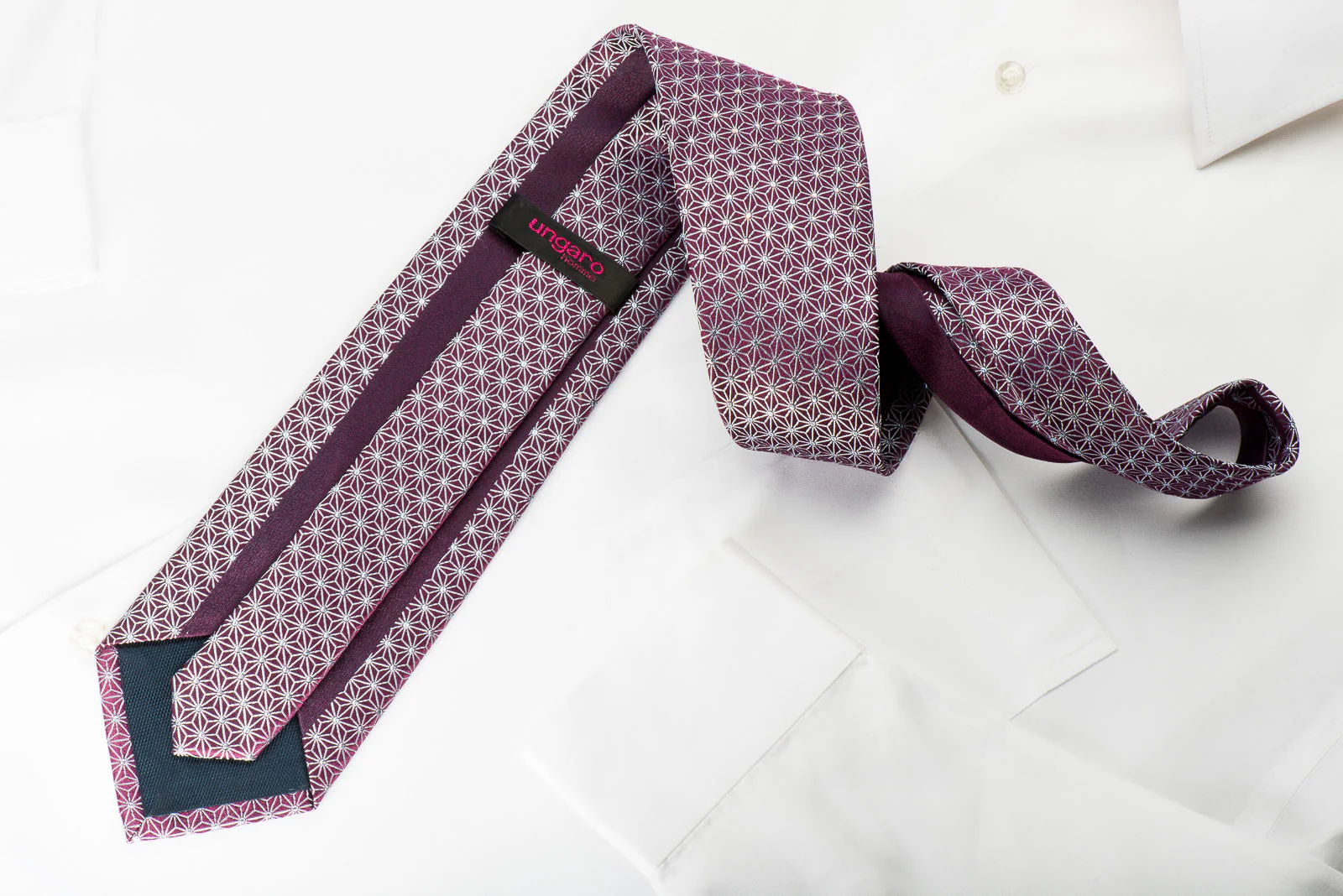 Ungaro Rhinestone Silk Necktie Silver Trellis On Burgundy With Silver Sparkles - Image 5