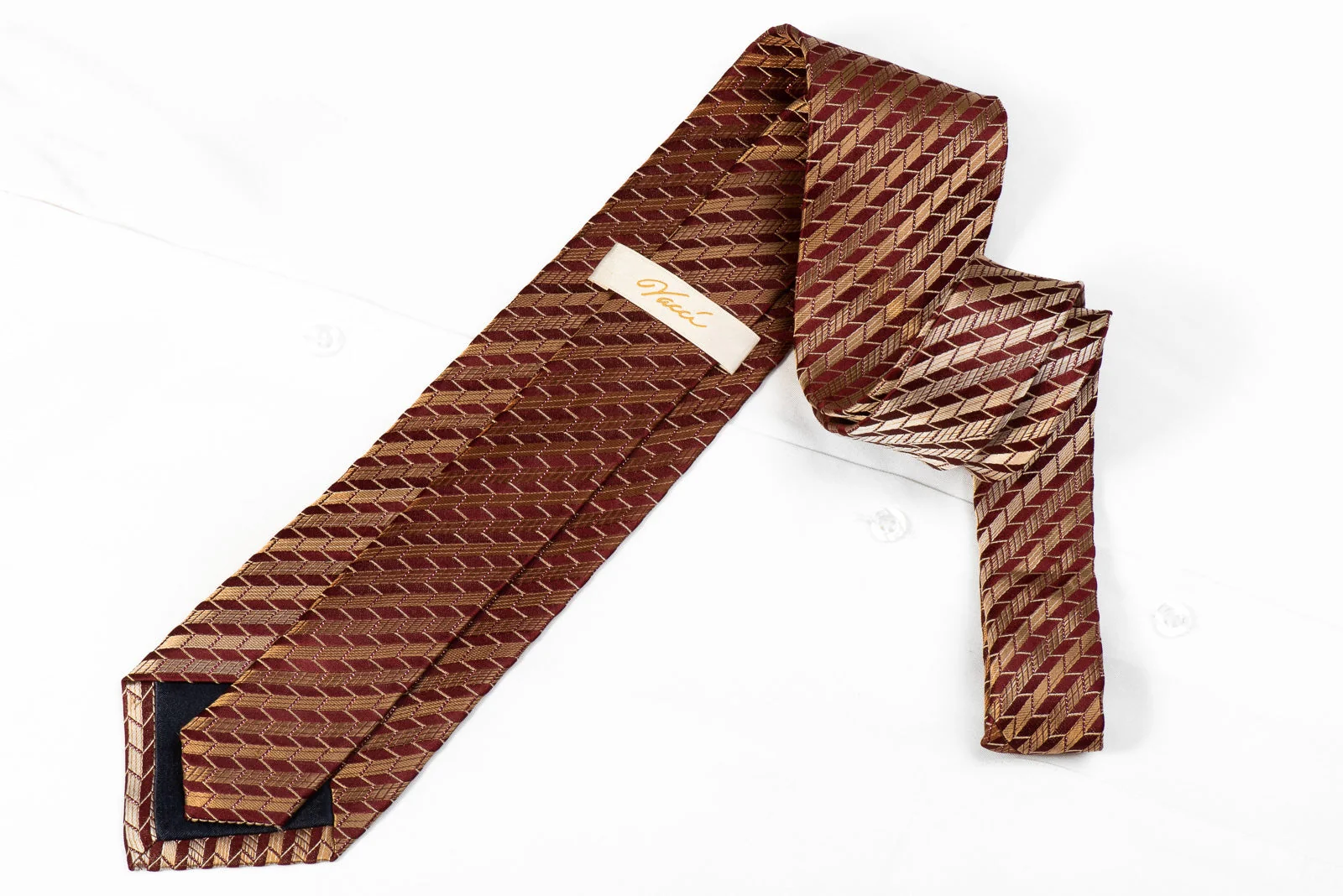 Vacci Men's Crystal Silk Tie Brown Striped On Burgundy With Sparkles - Image 5