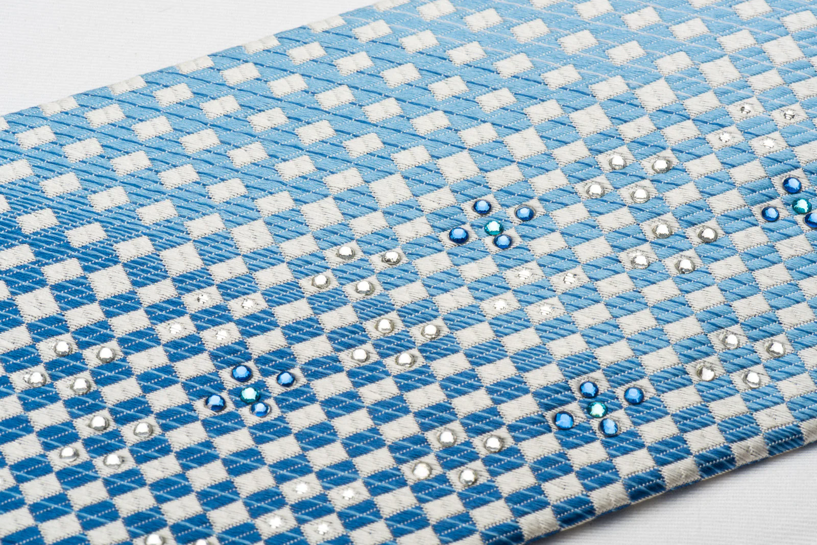 Vacci Silk Rhinestone Necktie Blue White Checker With Silver Sparkles - Image 5