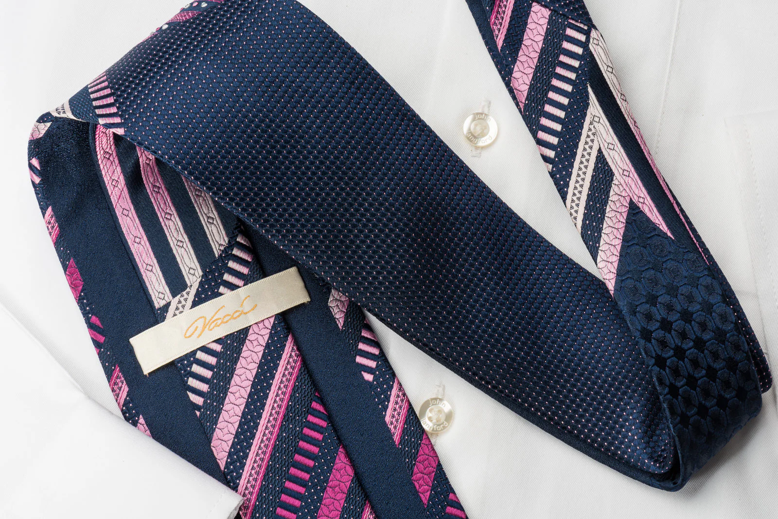 Vacci Stylish Rhinestone Necktie With Bling Pink Striped On Blue With Purple Sparkles - Image 5