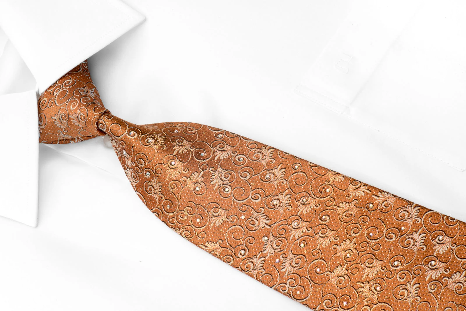 Valentino Rich Men's Rhinestone Silk Tie Filigree On Orange With Silver Sparkles - Image 3