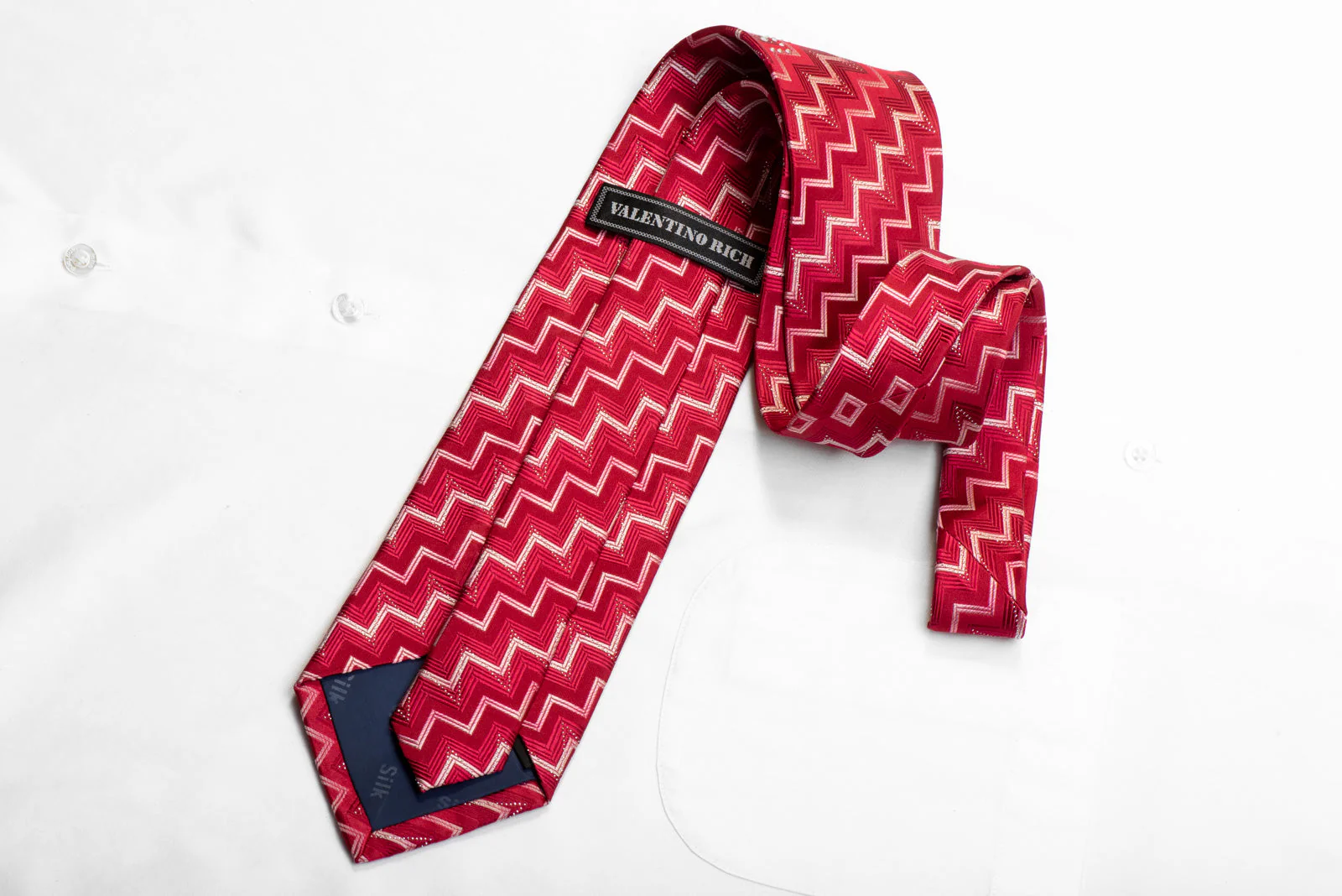 Valentino Rich Rhinestone Necktie Chevron On Red With Silver Sparkles - Image 4