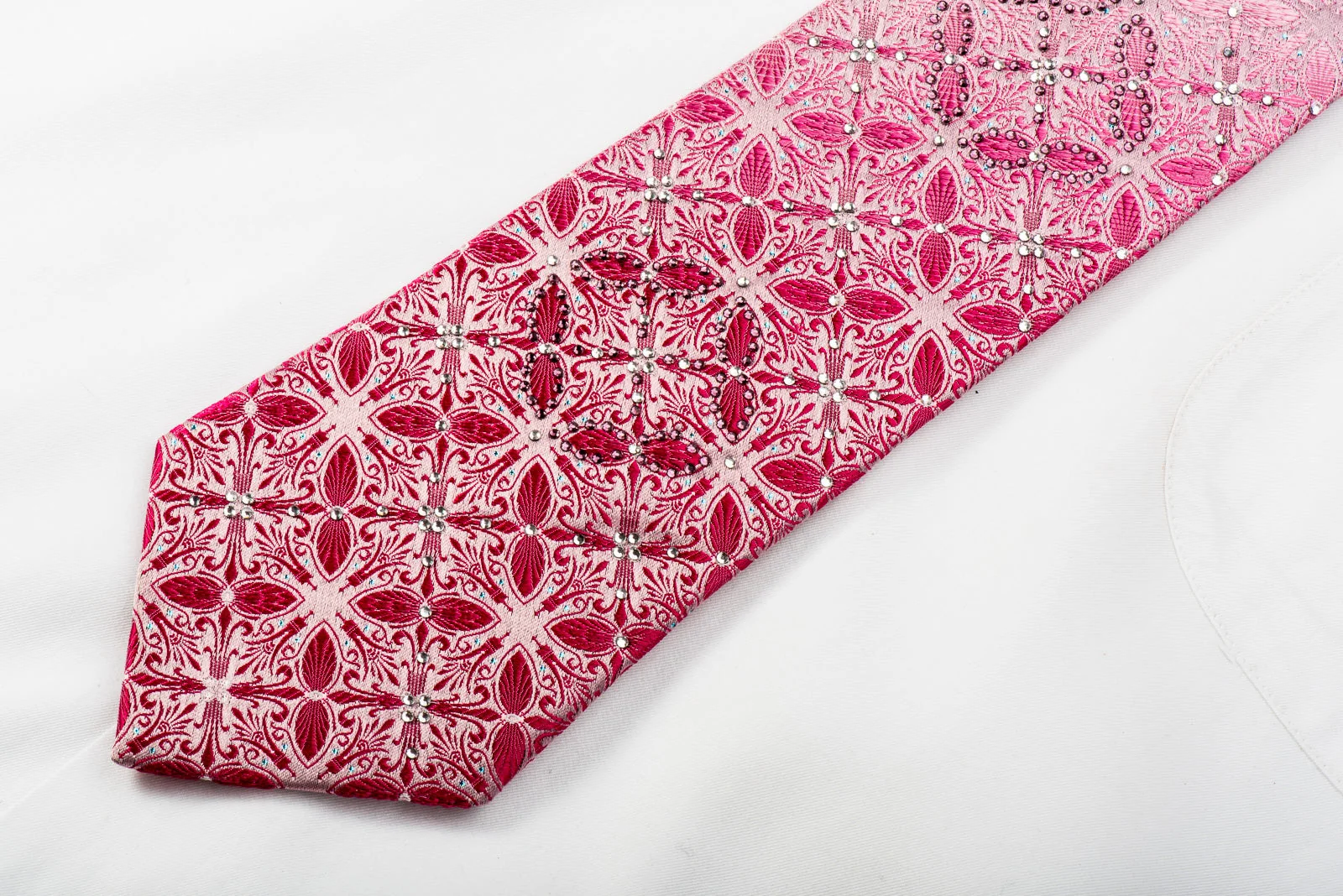 Valentino Rich Mens Rhinestone Necktie Damask On Pink With Sparkles - Image 6