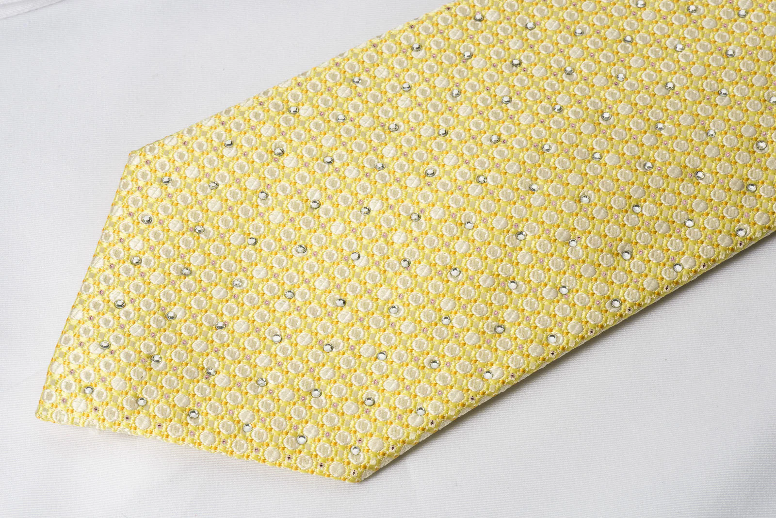Valentino Rich Silk Rhinestone Necktie Yellow Foulard With Copper Sparkles - Image 4