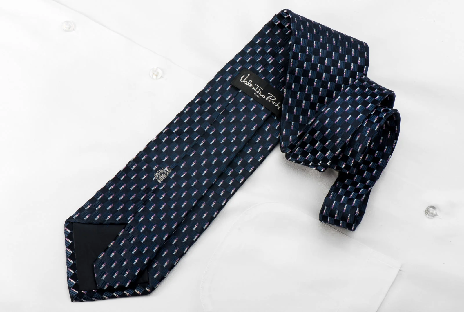Valentino Rudy Men's Silk Tie Geometric On Blue - Image 4