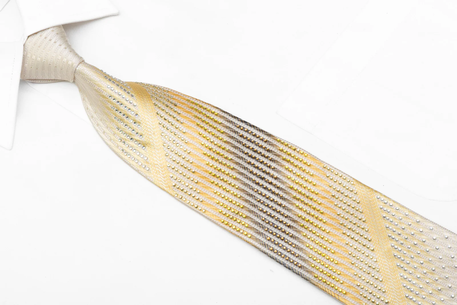 Vertical Yellow Striped Rhinestone Tie With Silver Sparkles - Image 2