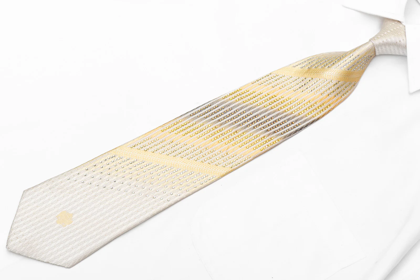 Vertical Yellow Striped Rhinestone Tie With Silver Sparkles - Image 3