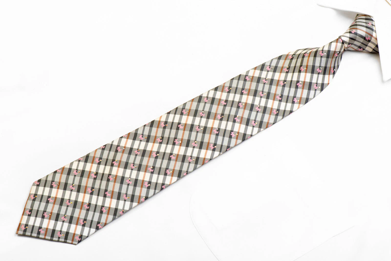 Vigevano Necktie Scotty Dogs On Silver Plaid With Rhinestones - Image 4