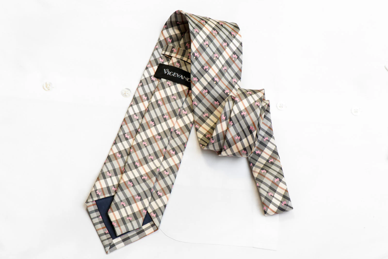 Vigevano Necktie Scotty Dogs On Silver Plaid With Rhinestones - Image 5
