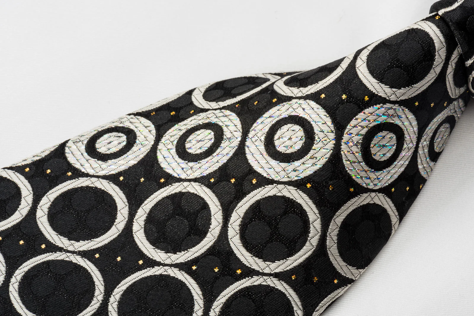 Vigevano Silk Rhinestone Tie Silver Geometric Circles On Black With Silver Sparkles - Image 2