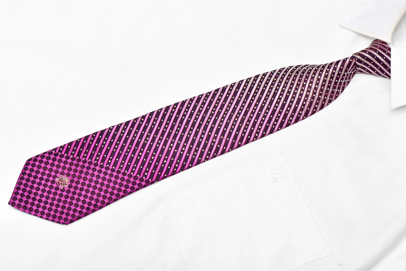 Violet Burgundy Striped Rhinestone Silk Necktie With Sparkles - Image 2