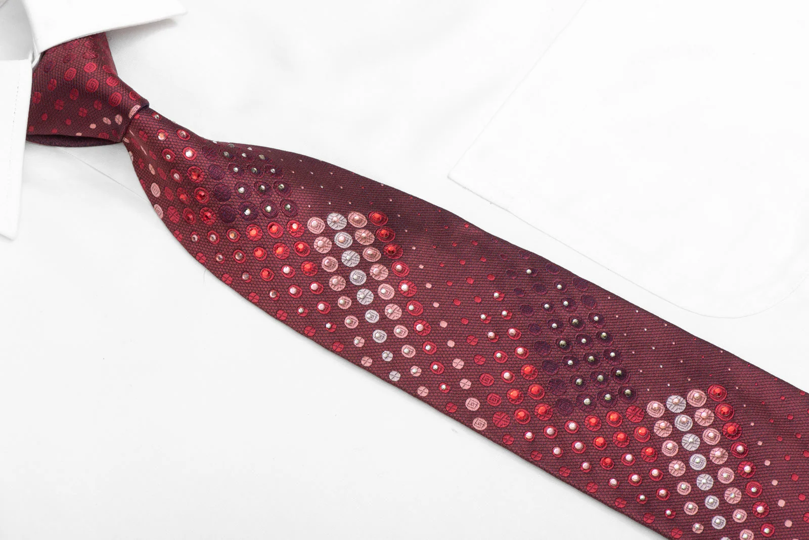 Geometric Circles On Burgundy Rhinestone Silk Necktie - Image 2