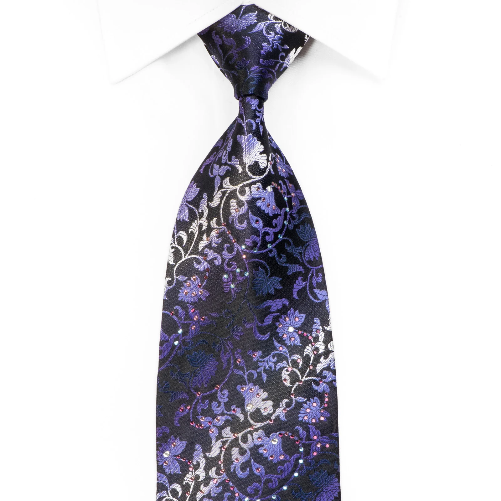 Vito Rufolo Crystal Tie Purple Acanthus On Black Navy