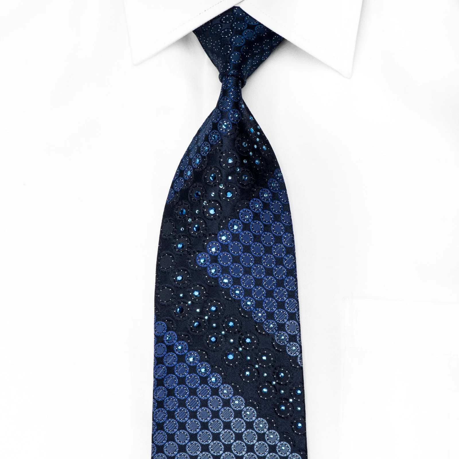 Vito Rufolo Men's Crystal Necktie Geometric Circles On Navy With Silver Sparkles