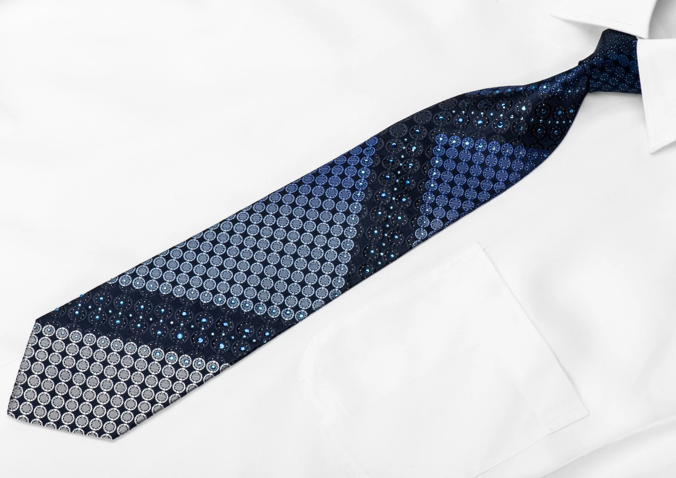 Vito Rufolo Men's Crystal Necktie Geometric Circles On Navy With Silver Sparkles - Image 2