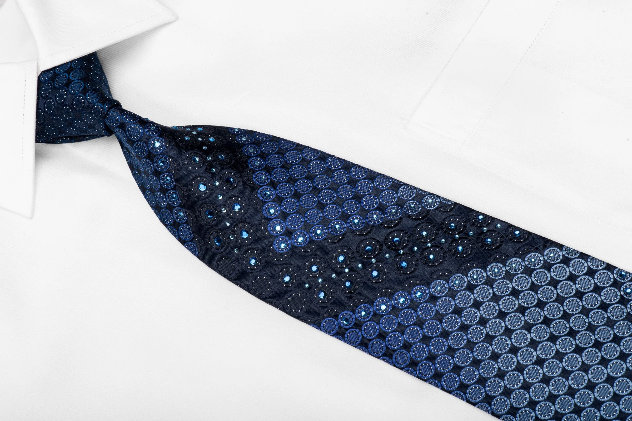Vito Rufolo Men's Crystal Necktie Geometric Circles On Navy With Silver Sparkles - Image 3