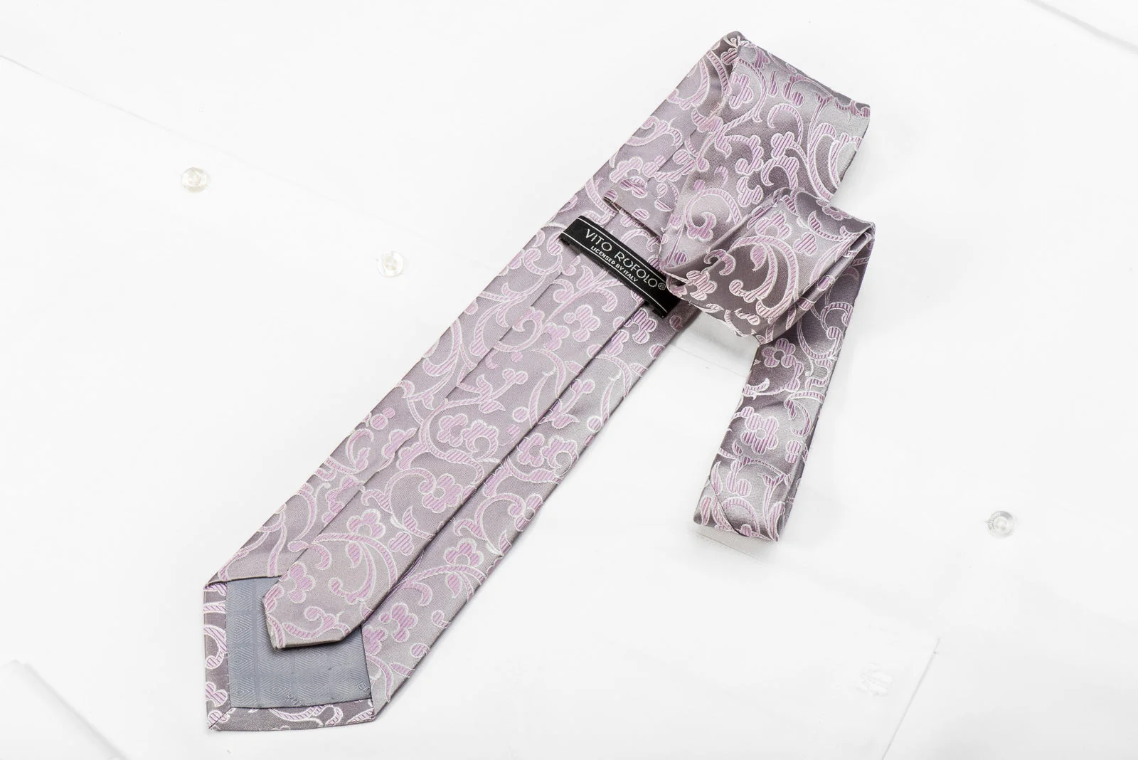 Vito Rufolo Men's Crystal Silk Necktie Pink Floral On Silver Sparkling With Rhinestones - Image 5