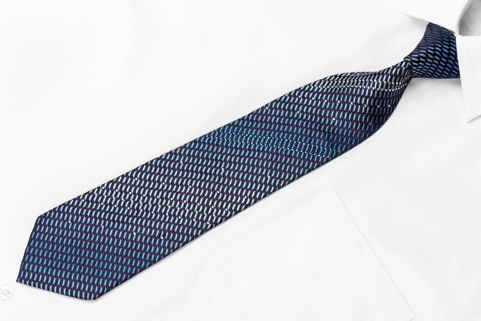 Vito Rufolo Men's Crystal Silk Tie Geometric On Blue With Purple Sparkles - Image 2