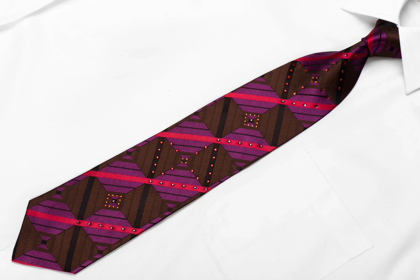 Vito Rufolo Men's Crystal Silk Tie Purple Brown Black Geometric Retro - Image 2