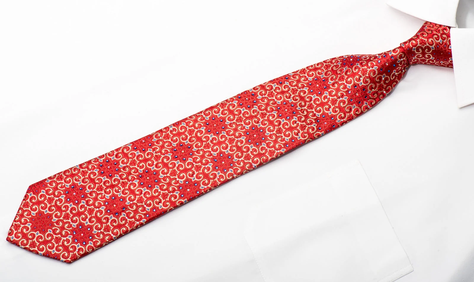 Vito Rufolo Men's Silk Necktie Golden Cartouche On Burgundy Sparkling With Rhinestones - Image 4