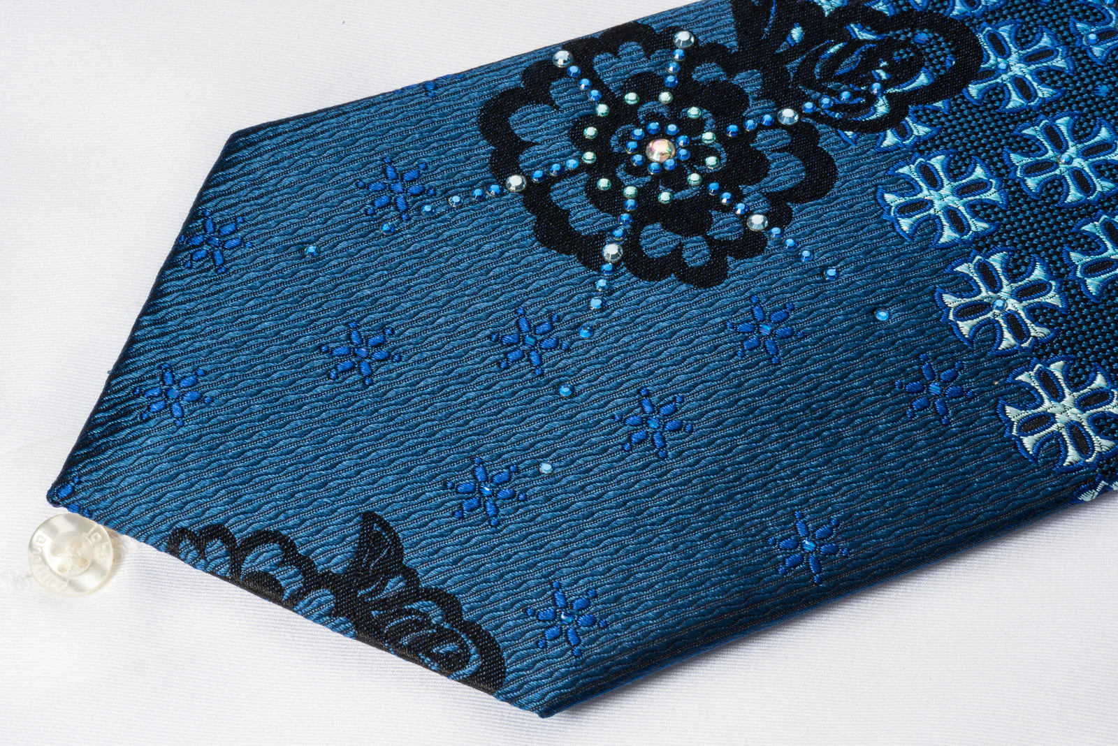 Vito Rufolo Rhinestone Necktie Crosses On Blue With Silver Sparkles - Image 2