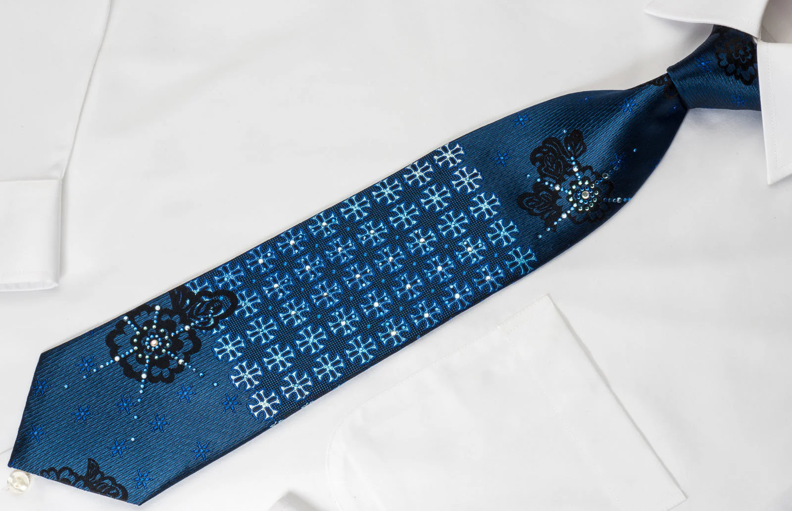 Vito Rufolo Rhinestone Necktie Crosses On Blue With Silver Sparkles - Image 3