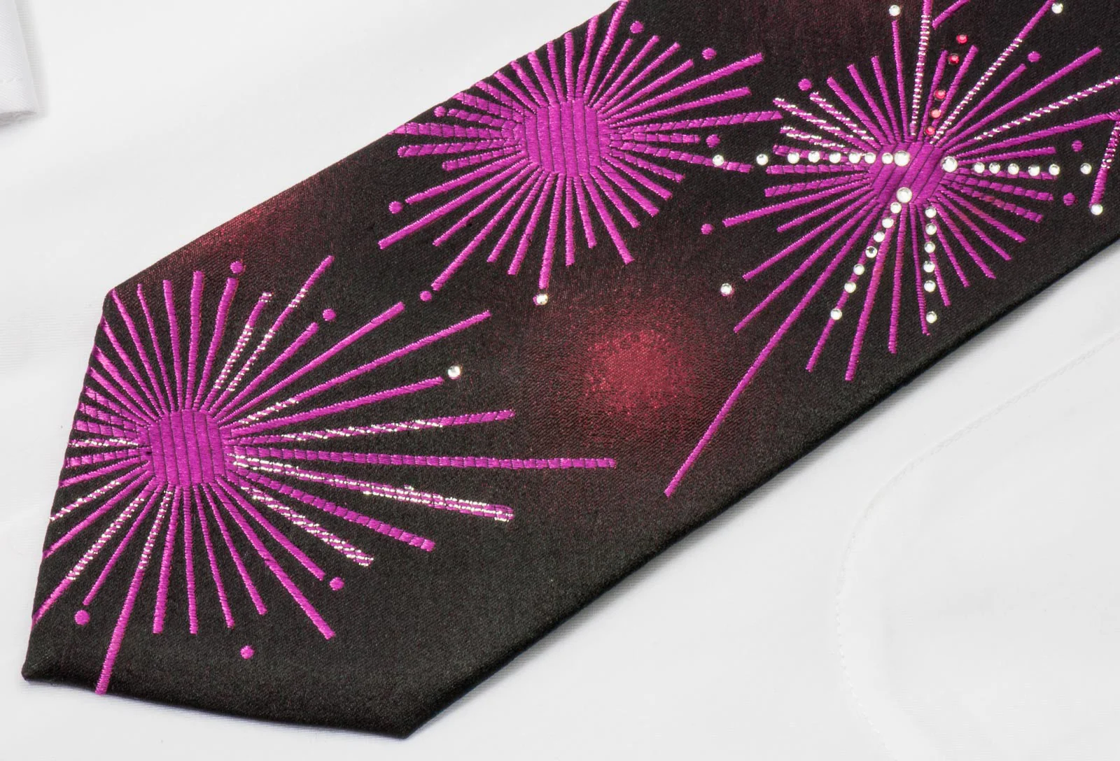Vito Rufolo Rhinestone Necktie Geometric Design On Purple With Silver Sparkles - Image 3
