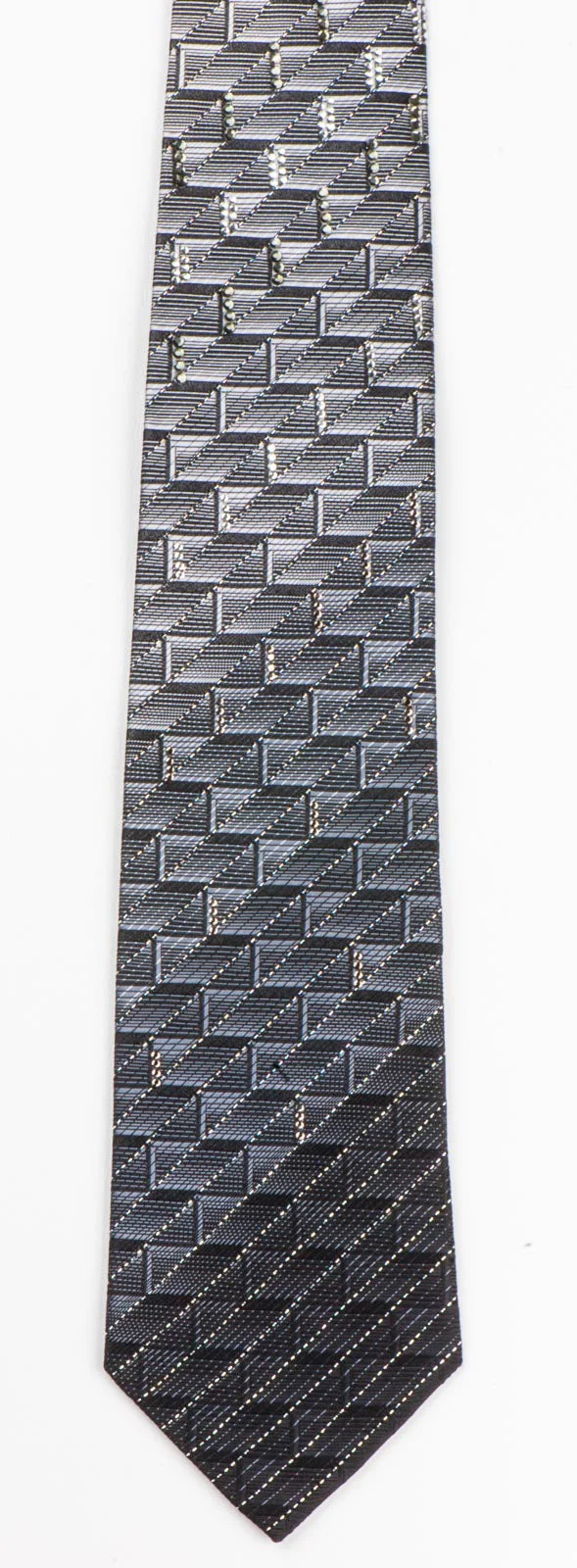 Vito Rufolo Rhinestone Silk Neck Tie Silver Geometric Design On Black - Image 6