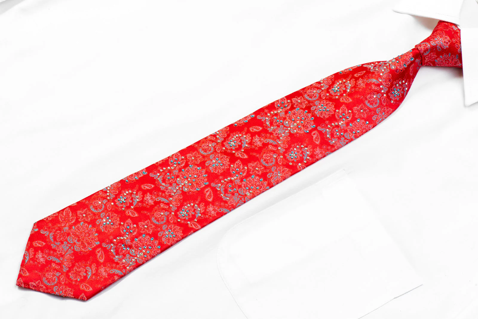 Vito Rufolo Rhinestone Silk Necktie Anthemion On Red - Image 4