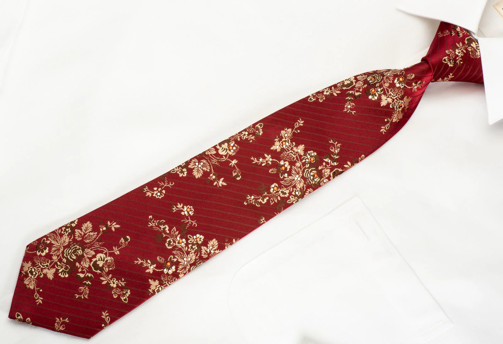 Vito Rufolo Silk Necktie Floral On Burgundy With Rhinestones - Image 3