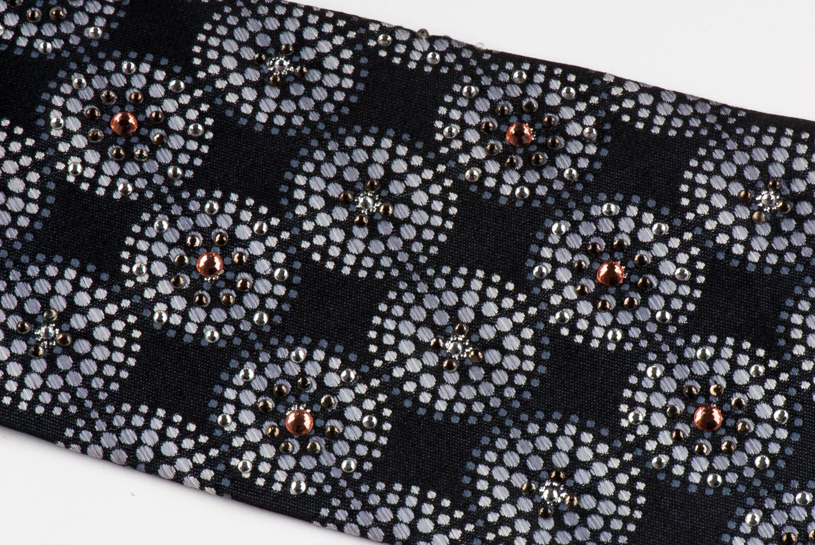 Vito Rufolo Silk Necktie Silver Medalions On Black With Sparkles & Rhinestones - Image 2