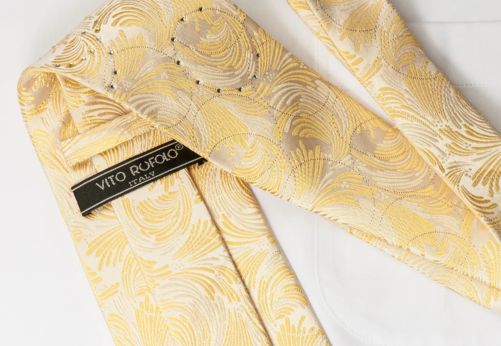 Vito Rufolo Silk Rhinestone Necktie Organic Design On Peach With Silver Sparkles - Image 2