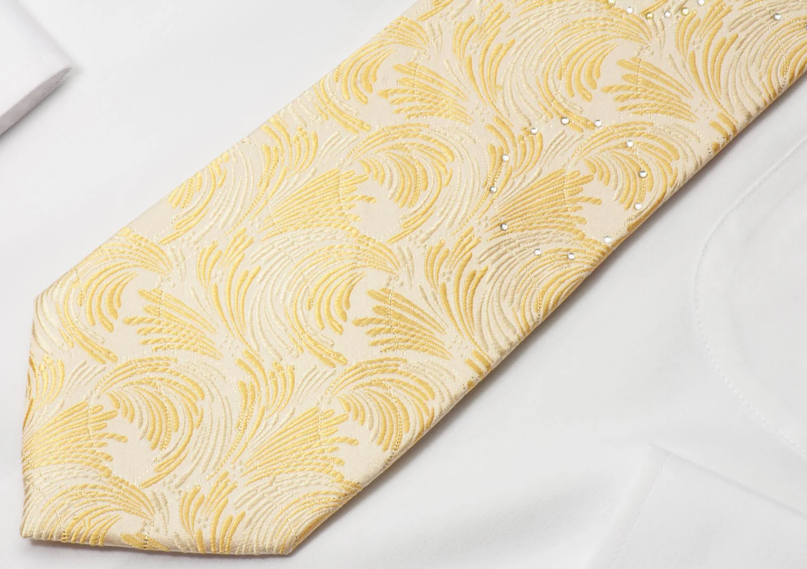 Vito Rufolo Silk Rhinestone Necktie Organic Design On Peach With Silver Sparkles - Image 3
