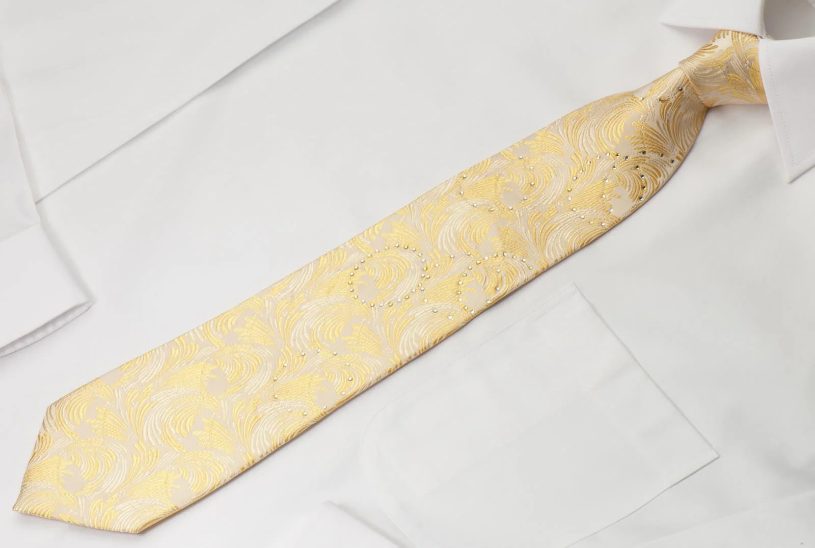Vito Rufolo Silk Rhinestone Necktie Organic Design On Peach With Silver Sparkles - Image 5