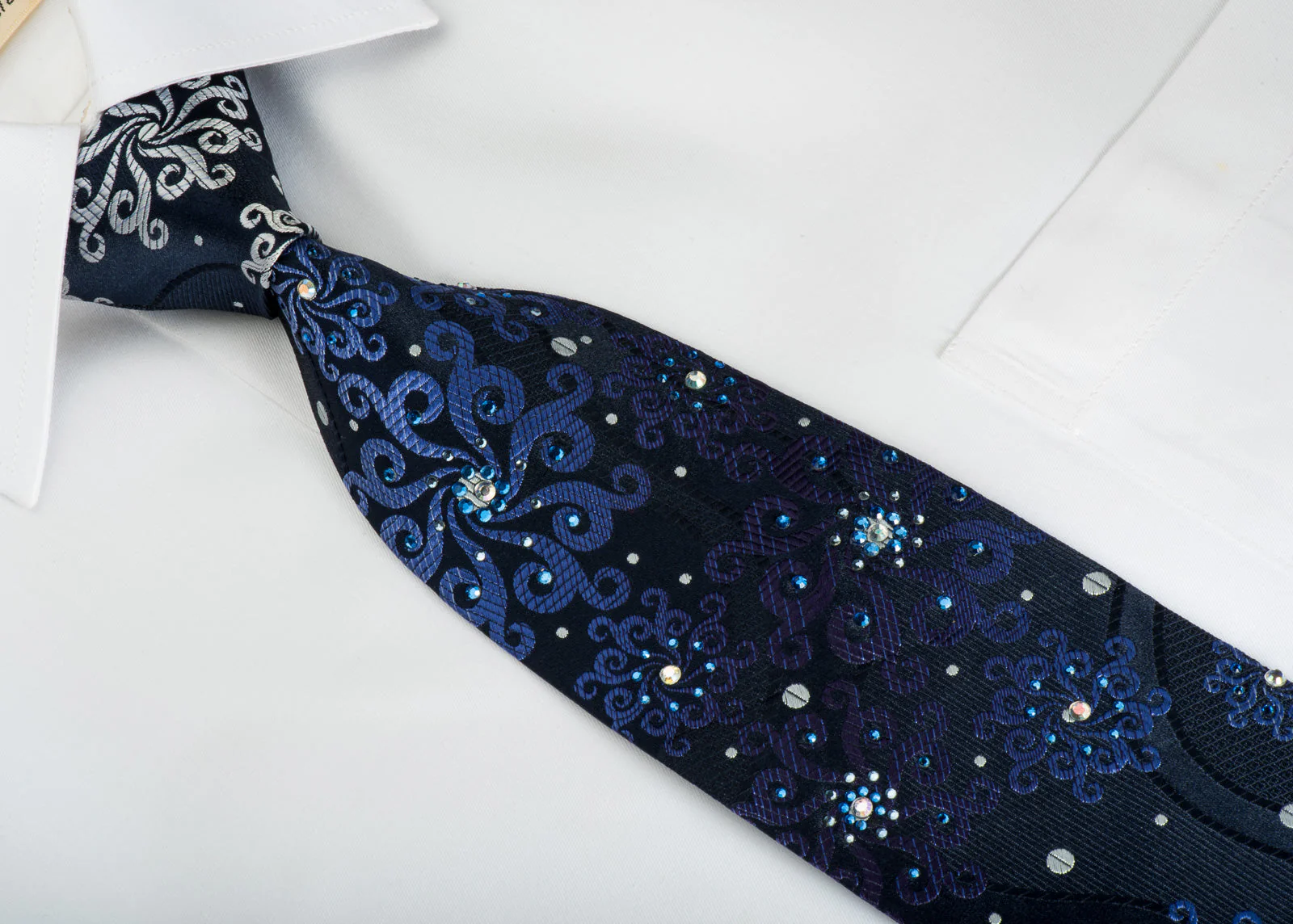Vito Rufolo Silk Tie Medallions On Blue With Sparkling Rhinestones - Image 3