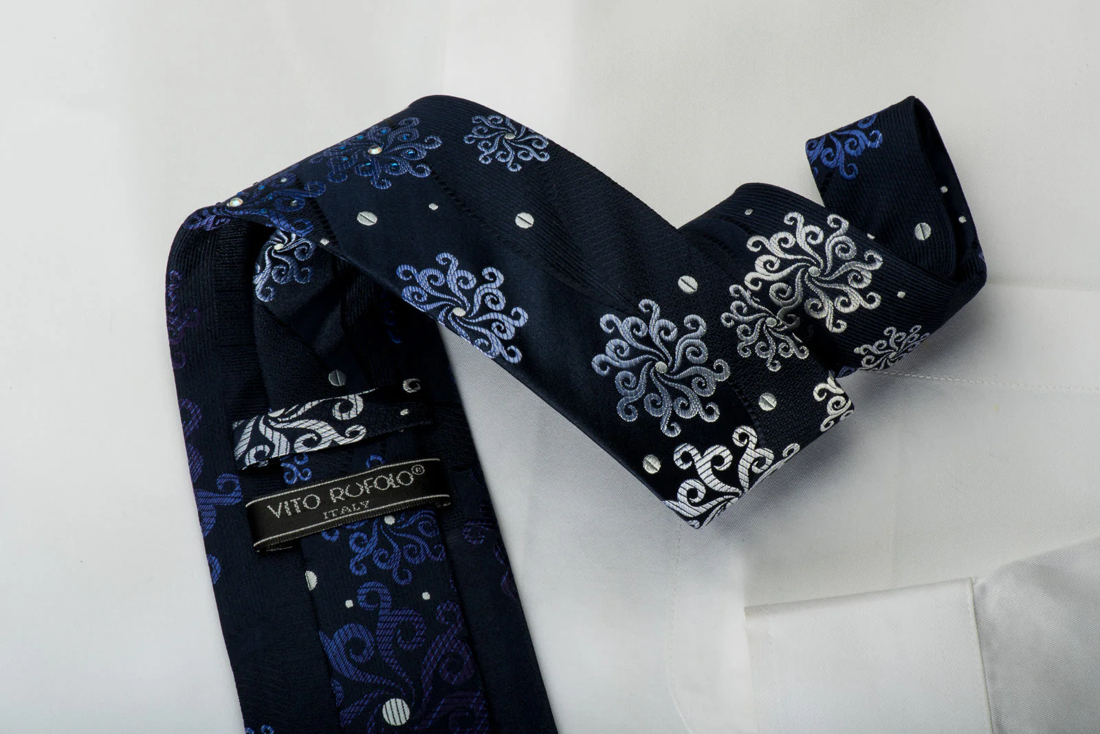 Vito Rufolo Silk Tie Medallions On Blue With Sparkling Rhinestones - Image 4