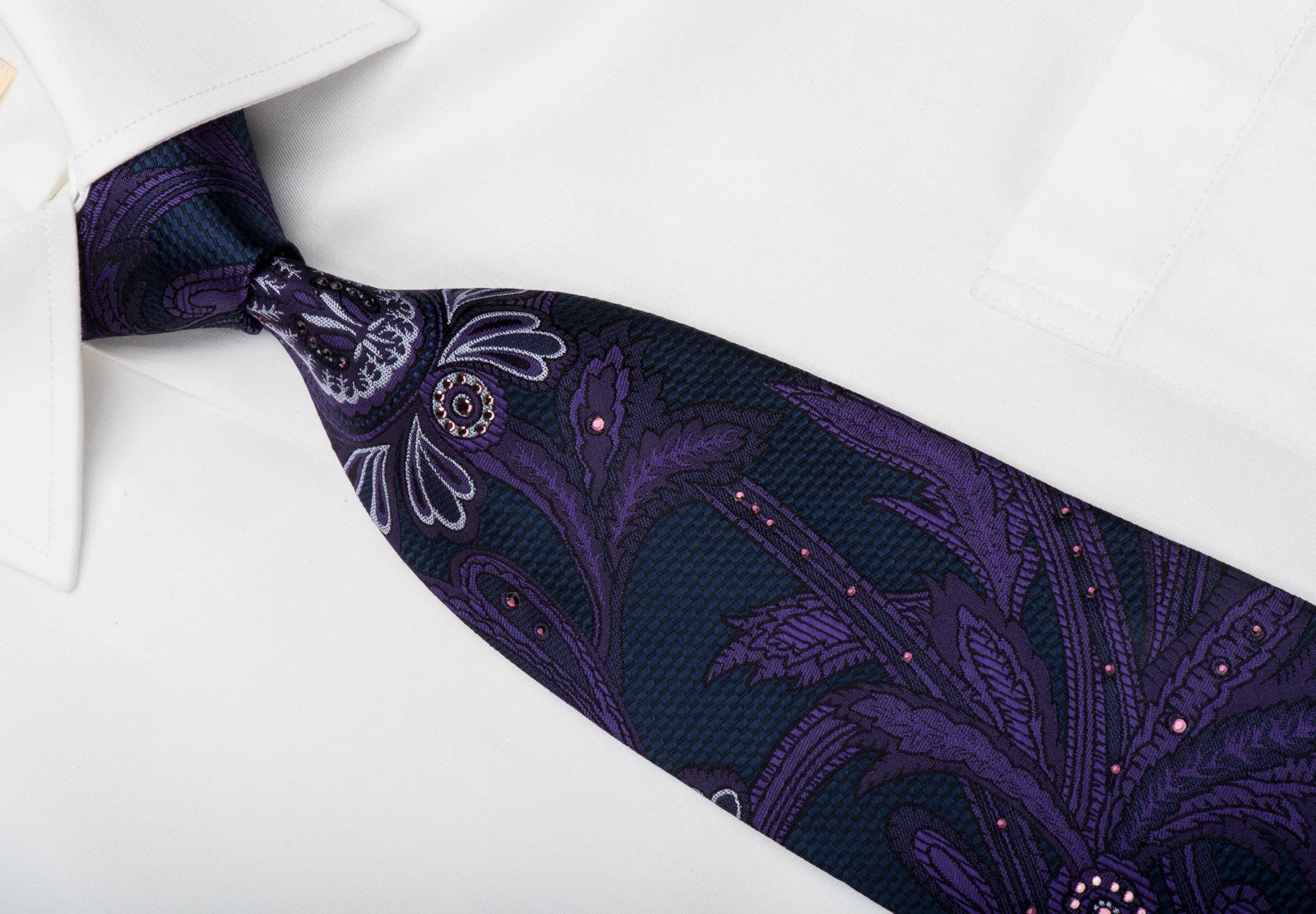 Vito Rufolo Silk Tie Purple Acanthus On Blue Sparling With Rhinestones - Image 3