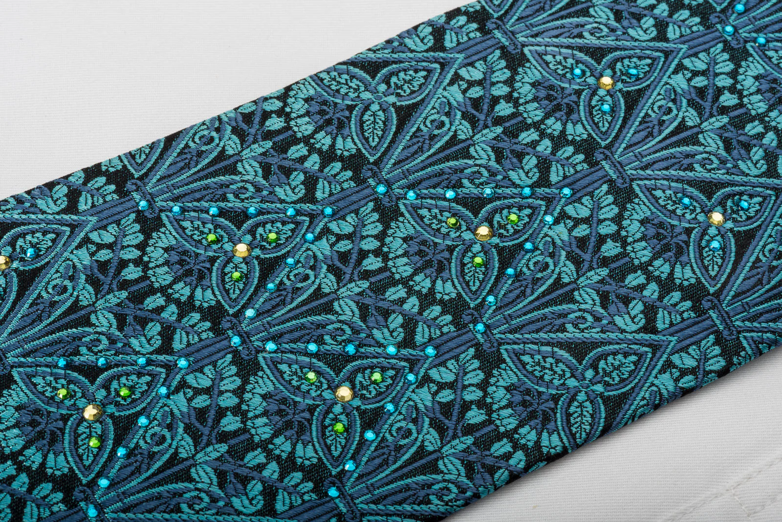 Vito Rufolo Silk Tie Turquoise Baroque On Navy With Crystal Rhinestones - Image 4