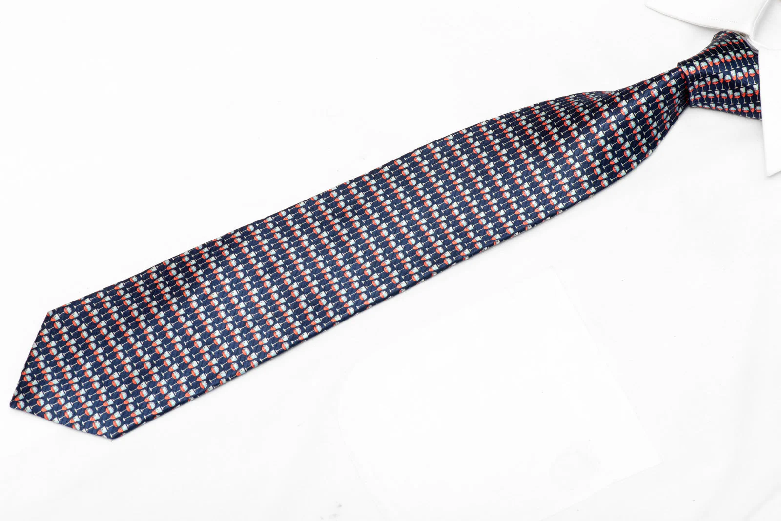 Wine Glass Print Silk Necktie On Navy - Image 2