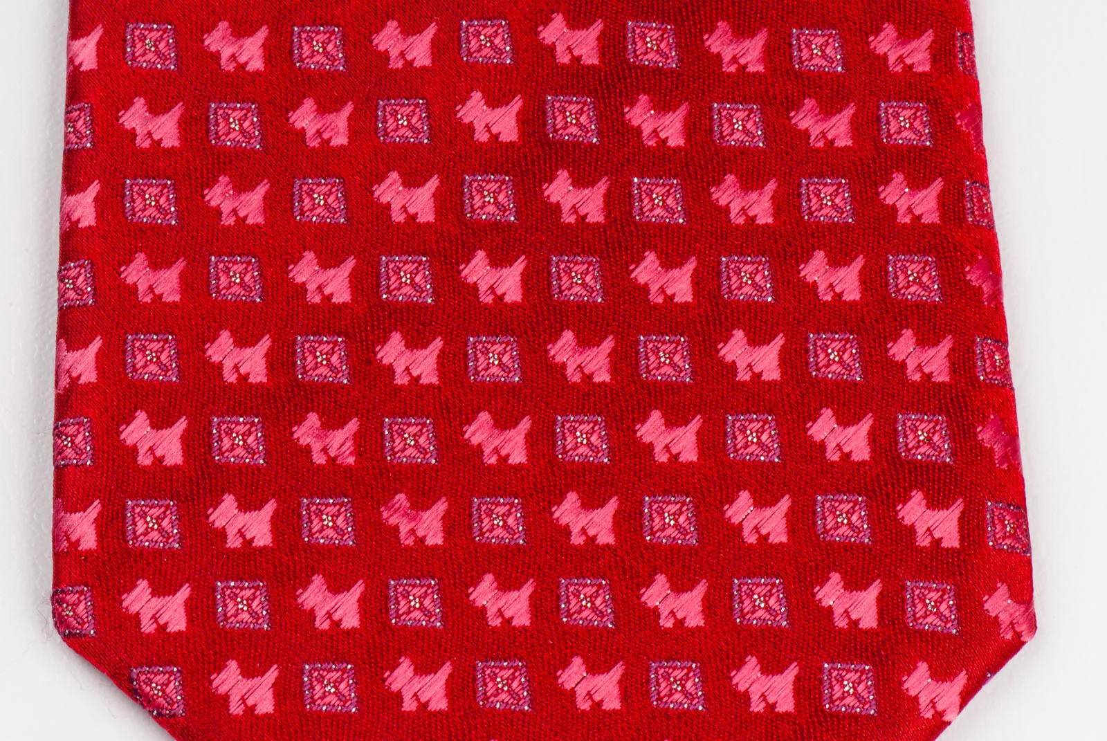 Woven Silk Neck Tie By Calypso Scotty Dogs On Red 3 1/4 Inch - Image 2