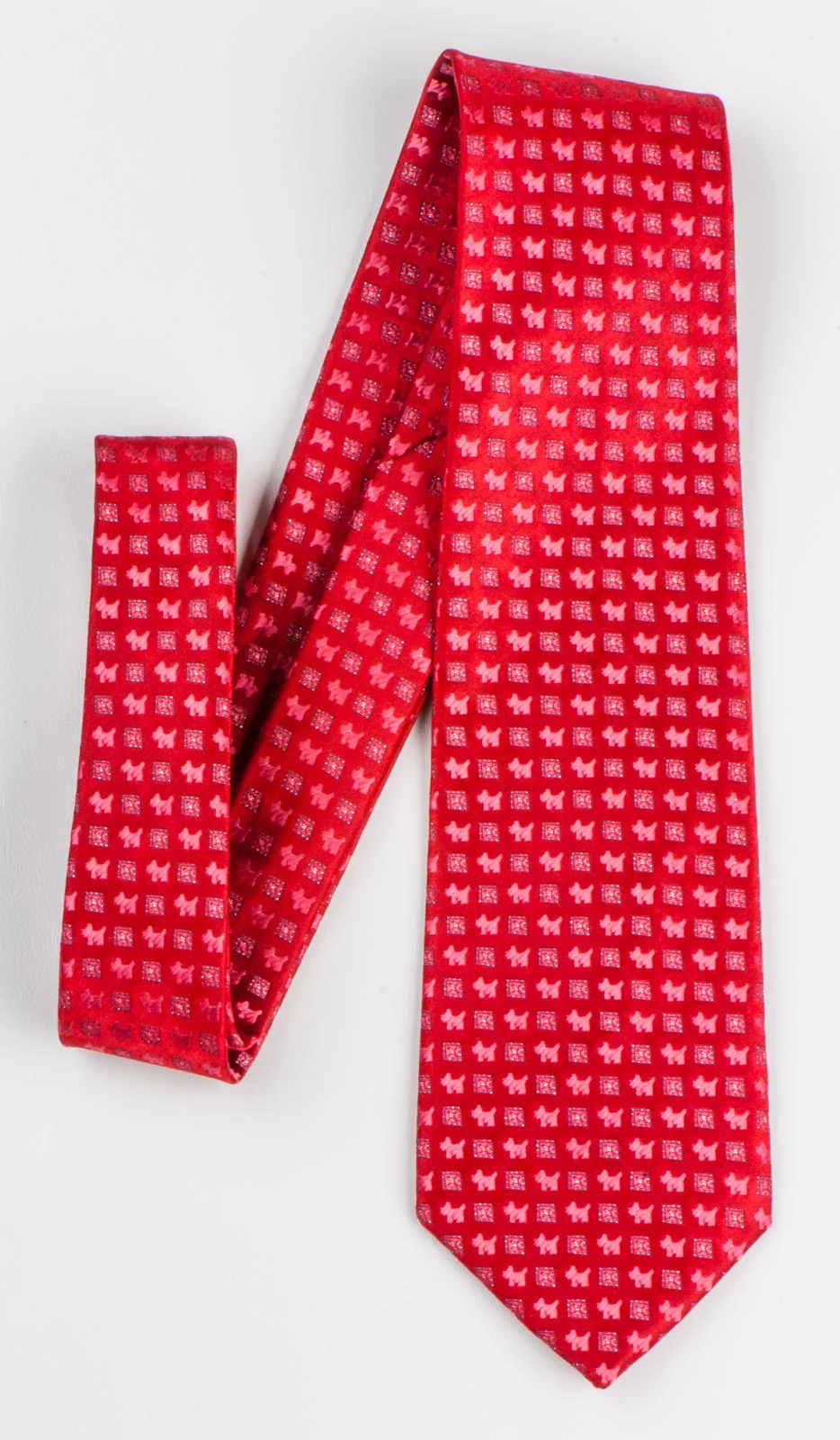 Woven Silk Neck Tie By Calypso Scotty Dogs On Red 3 1/4 Inch - Image 3