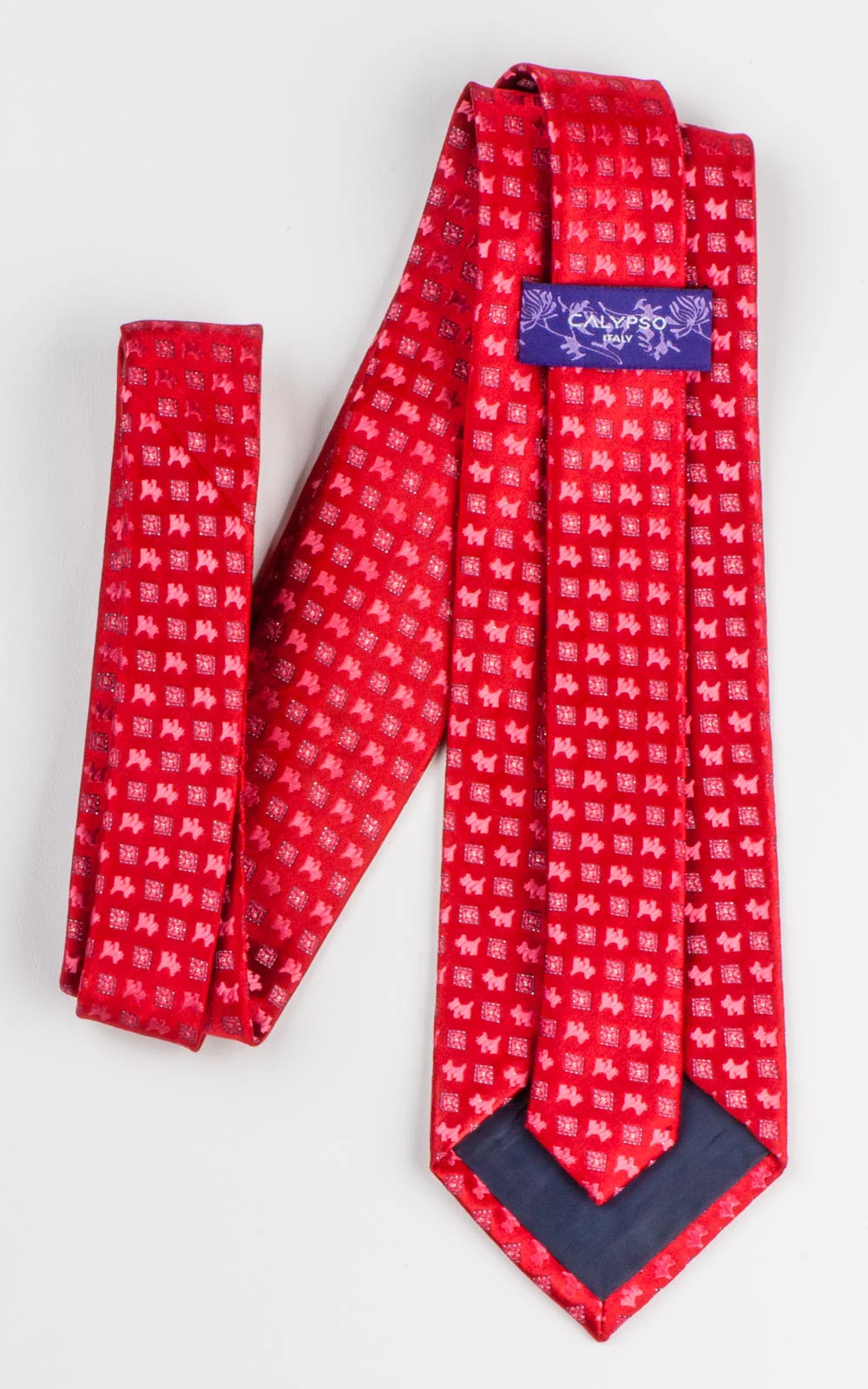 Woven Silk Neck Tie By Calypso Scotty Dogs On Red 3 1/4 Inch - Image 5